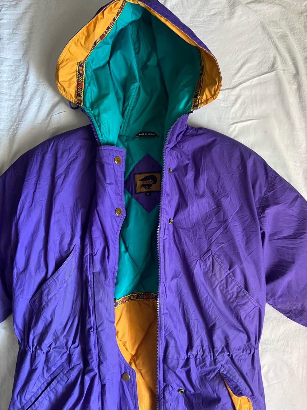 Foxrun Retro Colorblock Hooded Ski Jacket Small Purple Teal 80s 90s Style
